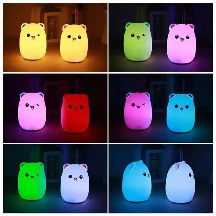 Sensitive Tap Control 7 Single Colors RGB Soft Cat Silicone Baby Nursery Lamp Night Light for Kids