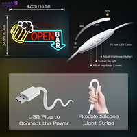 Enseigne néon LED USB en forme de flèche 'Beer Cup Open Bar' à luminosité réglable, décoration murale pour pub, restaurant, bar à domicile, 'Man Cave', vitrine