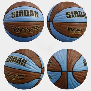 Balón de baloncesto laminado ondulado PU tamaño 5 6 7 en azul y marrón oficial logotipo en relieve personalizado - Product Image 3