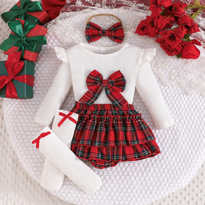 Bébé fille nouveau-né mignon Floral 100% coton ODM costume de noël à manches longues <span class=keywords><strong>manteau</strong></span> ha + demi-<span class=keywords><strong>manteau</strong></span> jupe + chaussettes ensemble de quatre pièces - Product Image 1