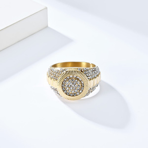 <b>Titanium</b> Steel Gold Plated Diamond <b>Ring</b> Men Hip Hop Streetwear Jewelry Gift Micro Pave Inlay K R746 - Product Image 3