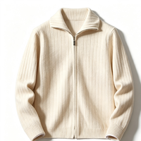 Herren Vintage Weicher Warmer Strick-Cardigan mit Reißverschluss, Winter-Jacke mit Vertikaler Rippenstruktur, Einfarbige Lässige Strickjacke OEM