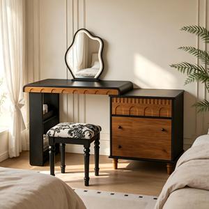 Luxurious Wooden Dressing <b>Table</b> LED Lighted Mirror Modern Style Makeup Stool High <b>End</b> Apartment Bedroom Vanity - Product Image 1