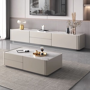 Modern Luxury Marble Top Wooden Tv Stand and <strong>Coffee</strong> <strong>Table</strong> Set <strong>Rectangle</strong> for Home Living Room Multifunctional Furniture Design - Product Image 4