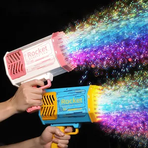Bubble Gun Rocket 69 Holes Soap Bubbles Machine Gun Shape Automatic Blower With Light Toys For Kids Pomperos Children's Day Gift