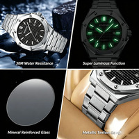 Montre-bracelet classique pour homme à quartz, bracelet en acier inoxydable, date lumineuse, cadran octogonal, montre de luxe pour homme, montre à quartz