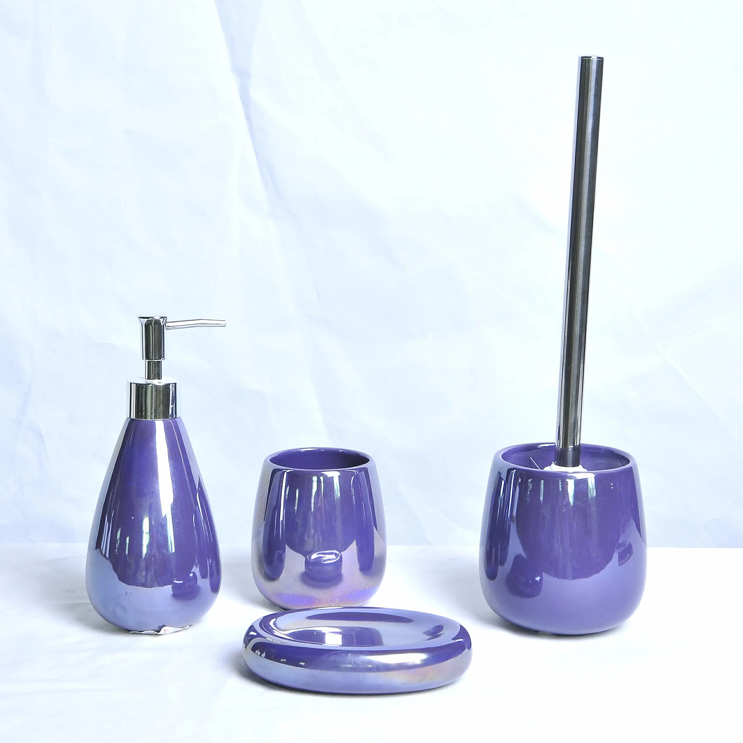 JIA SHUN 4pieces hotel bathroom products purple pearl glazed ceramic bathroom accessories set