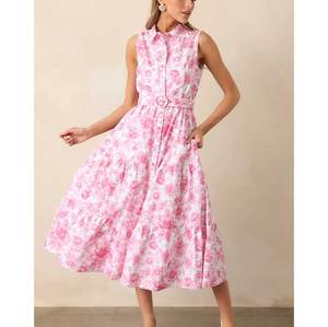 Summer New <strong>Print</strong> Drawstring Waist Sleeveless Shirt Casual Elegant Versatile Maxi <strong>Skirt</strong>
