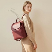 Mochila de Pañales de Cuero Genuino de Lujo, Resistente al Agua y de Gran Capacidad |   Bolsa de Maternidad Color Borgoña Compatible con Cochecito