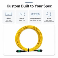 Kabel Patch Cord 12 Serat MPO ke MPO APC G657A1 Single Mode OS2 LSZH 3.0mm Tipe B Kuning untuk Pusat Data 400G 800G