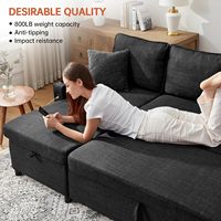 Canapé-lit en forme de L avec lit escamotable, rangement, chaise longue, porte-gobelet USB, 3 places pour salon