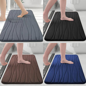 พรมเช็ดเท้าขนปุยรูปทรงสี่เหลี่ยมผืนผ้า ลายคลื่น ดูดซับน้ำได้ดี ดีไซน์เรียบง่าย สำหรับห้องน้ำ ห้องครัว ห้องทำงาน - Product Image 2