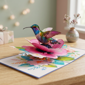 Meilleure Vente : Carte Pop-Up Fleur d'Anémone Coronaria et Colibri, Artisanat Floral en Papier Fait Main, Style Animalier Tendance du Vietnam - Product Image 1