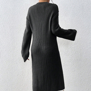 Enyami gaun kasual wanita lengan panjang, gaun pesta kasual leher bulat warna polos, gaun elegan Turtleneck rajut harian untuk wanita - Product Image 3