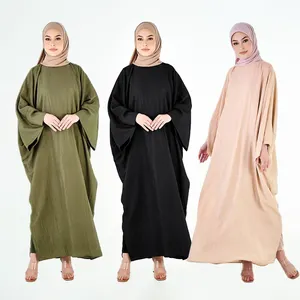 Custom textured silk kaftan dress islamic clothing arab women loose abayas dress wholesale crinkle close abaya dubai