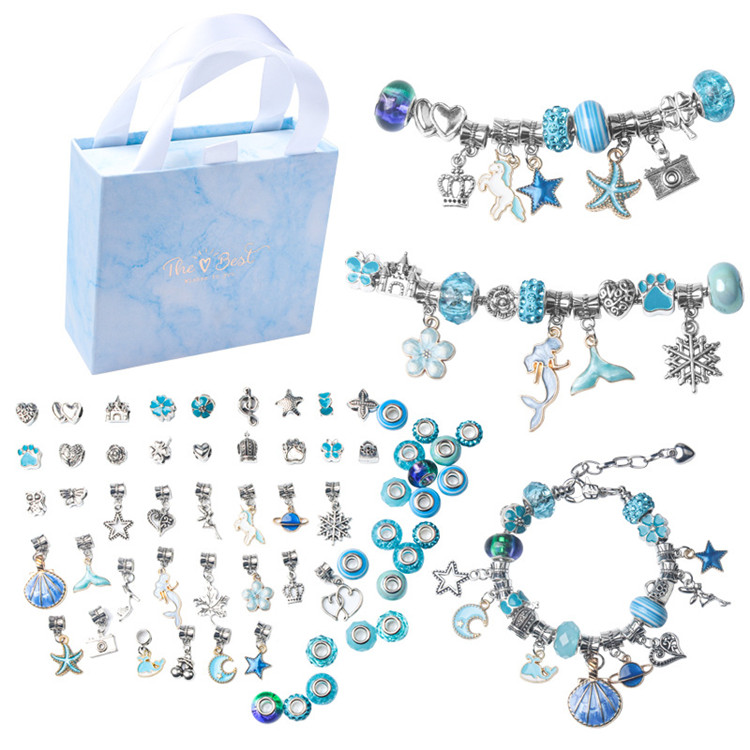 Amazon Charm Bracelets Kit for Girls, 66 Pcs Jewelry Making Kit, Bracelets for Jewelry Making and DIY Crafts with Blue Gift Box