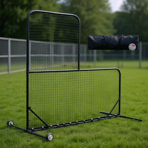 Red de entrenamiento de béisbol en forma de L con ruedas y bolsa de transporte para práctica de bateo, marco de metal negro, uso unisex para adultos - Product Image 2