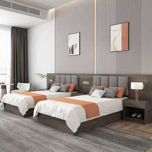 Juego de Muebles de Dormitorio Doble Económico para Hotel de 3 Estrellas, Estructura de Cama de Madera Sólida Resistente con Cabecera Tapizada, Mueble para TV y Mesitas de Noche - Product Image 2