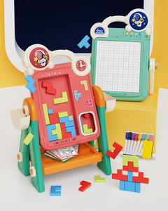 <span class=keywords><strong>Tableau</strong></span> de dessin <span class=keywords><strong>double</strong></span> <span class=keywords><strong>face</strong></span> 2 en 1, jouet éducatif avec blocs de construction, puzzle, <span class=keywords><strong>tableau</strong></span> de peinture, <span class=keywords><strong>ardoise</strong></span> d'écriture, chevalet, avec musique et histoires - Product Image 3
