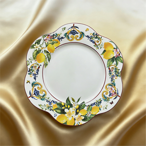 Juego de Vajilla de Porcelana Vintage con Borde Festoneado en Azul y Amarillo con Diseño Floral de Limones para <span class=keywords><strong>Brunch</strong></span> de Verano y Reuniones de Estilo Mediterráneo - Product Image 4