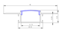 Profilé LED en aluminium encastré sans cadre SDW064 avec bride pour cloison sèche, taille 62 x 14 mm