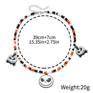 Collar de cuentas con diseño de calavera de calabaza de dibujos animados de Halloween, cadena de clavícula de varias capas, joyería para fiesta D1340-1 - Product Image 5