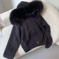 Manteau Court Hiver Polaire Chaud à Manches Bouffantes en Vraie Fourrure de Renard pour Femmes, Modèle Slim 2022, Veste Tricotée en Vraie Fourrure ou Cardigan