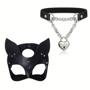 Gargantilla gótica <span class=keywords><strong>Collar</strong></span> Gargantilla de cuero PU negro <span class=keywords><strong>Collar</strong></span> para mujeres y hombres Mujeres Media cara para fiesta de Cosplay - Product Image 1