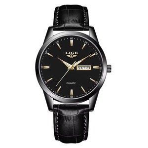 Montre-bracelet à quartz pour homme style affaires avec affichage jour de la semaine et calendrier, lumineuse, étanche, bracelet en cuir marron, montre habillée - Product Image 5