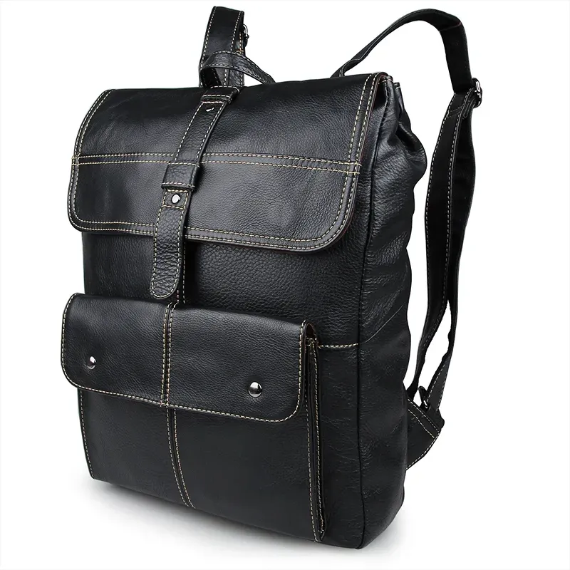 حقيبة ظهر سوداء بتصميم تراثي بجودة عالية للرجال مناسبة للسفر والجامعة من المُصنع الأصلي حقيبة ظهر للابتوب من الجلد