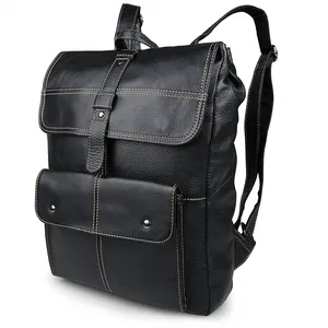 Sac à dos vintage noir de haute qualité OEM populaire pour hommes, sac à dos de voyage en cuir design pour collège, sac à dos en cuir pour ordinateur portable