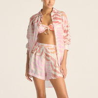 Dames bikiniset met bedrukt shirt, shorts, cover-up, tweedelig badpak, strandkleding