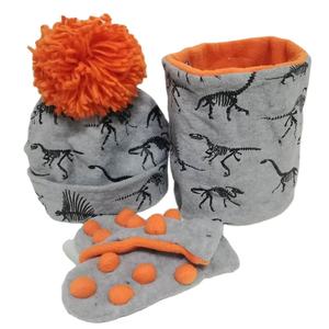 Gorro de lana con estampado de lámina de dinosaurio más vendido, doble capa, manchado de cebra para niños, mitones para niños - Product Image 1