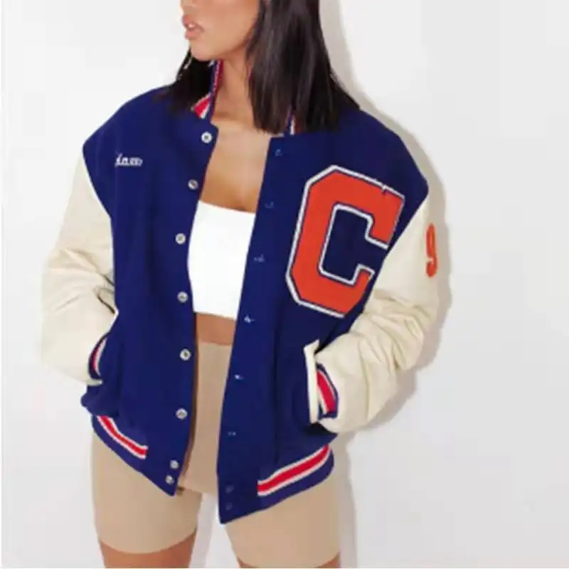 Wholesale Letter Printing Long Sleeve Oversized New Baseball Jacket Women's Coat