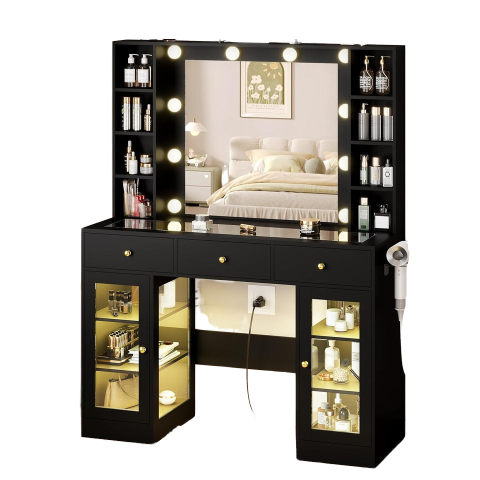 princess polly baby blue dress Burbank Wooden Dressing Table With 2 Drawers In Black main image 0