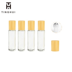 HOT Brown Amber clear Frosted Glass <b>Roll</b> <b>on</b> Bottles 10ml Empty Refillable Bamboo Cap Dispense Sample Essential Oil Container - Product Image 2