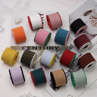Rubans 38mm 75mm en Grosgrain Ondulé et Velours, Couleurs Variées, Point de Crochet Moonstitch, pour Décoration de Nœuds DIY, 100% Polyester
