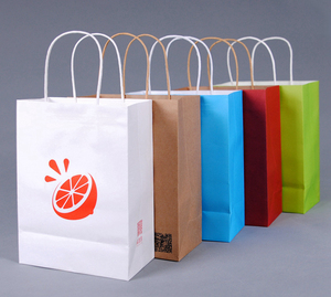 Tùy Chỉnh Kích Thước Thân Thiện Với Môi Có Thể Tái Chế Kraft Giấy Siêu Thị Mua Sắm Túi Phong Cách Cổ Điển Ribbon Xử Lý Cán Biểu Tượng Tùy Chỉnh - Product Image 1