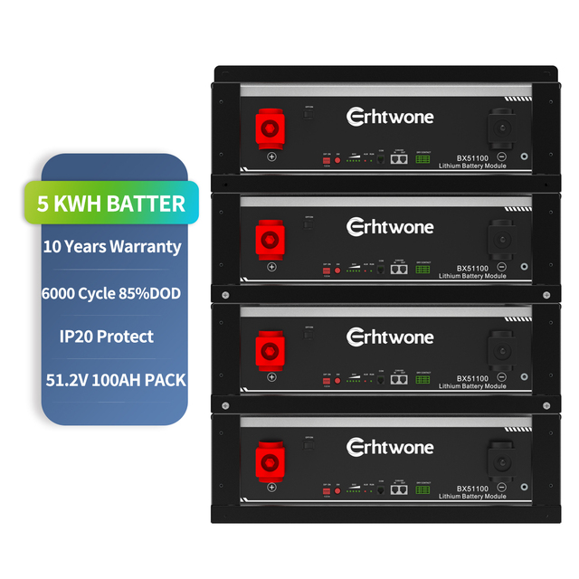 Erhtwone 5kwh Rack Mounted Battery Solar Lithium 51.2v 100ah 200ah Stackable Lifepo4 Energy Storage Battery