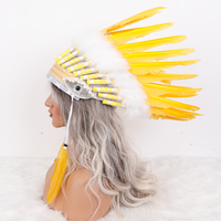 Tocado de Plumas de Avestruz Estilo Tribal con Cuentas y Decoración de Piel, Accesorio para Disfraces de Halloween, Carnaval y Fiestas de Disfraces