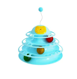Лидер продаж, Интерактивная игрушка для кошек, четырехслойная круглая пластиковая Вертушка для кошек с мячом