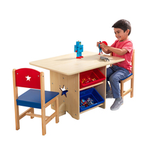 Ensemble table et chaises en bois pour tout-petits, 4 bacs de rangement en plastique, design étoile, style contemporain pour chambre, salon, bureau d'enfant