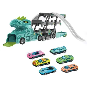 खिलौने थोक नई डायनासोर कार मिश्र धातु रेसिंग कार सेट कक्षा ट्रैक खिलौने पोर्टेबल खेलने खिलौना इंजेक्शन डायनासोर कार