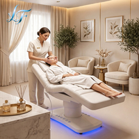 Table de soin esthétique électrique incurvée professionnelle à 3 moteurs, réglable, pour massage facial, avec éclairage LED intégré