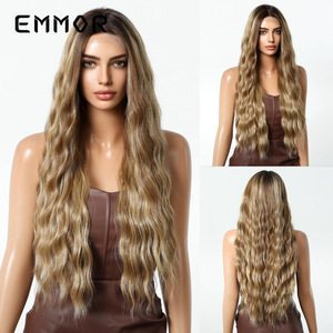 Style naturel pour femmes 13*6 perruque en dentelle de soie importée brun foncé faits saillants cheveux longs bouclés transfrontalier grande surface aléatoire coudre Stock - Product Image 6