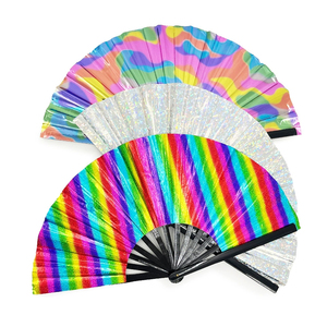 Éventail à main pliable pour festival de paillettes Clack Holographic Rave Hand Large Craft Iridescent Fan for Party Outfit Accessories - Product Image 5
