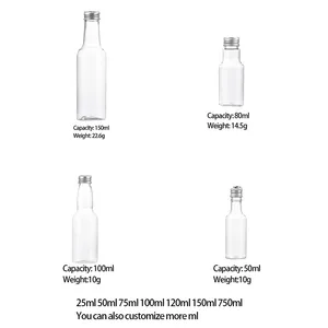 Botol kosong hewan peliharaan 50ml, Set botol minuman keras Mini mewah dengan tutup dapat digunakan kembali