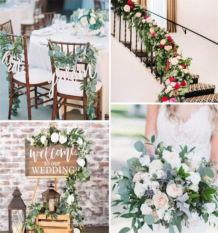 Artificial Silver Dollar Eucalyptus  Garland with Willow Leaves for Wedding Party Home Decoration