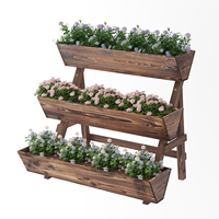 Planter tempat tanam kayu bergaya klasik 3 tingkat dengan lubang drainase untuk penggunaan dalam/luar ruangan, cocok untuk bunga/sayuran/tanaman
