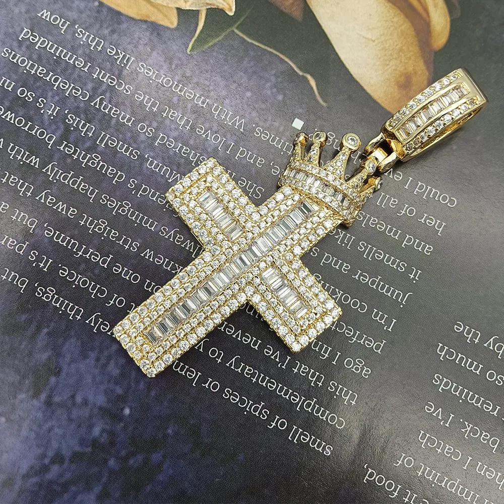 Women Men Cubic Zirconia 18K Gold Plated Copper Hip Hop Cross Pendant For Necklace